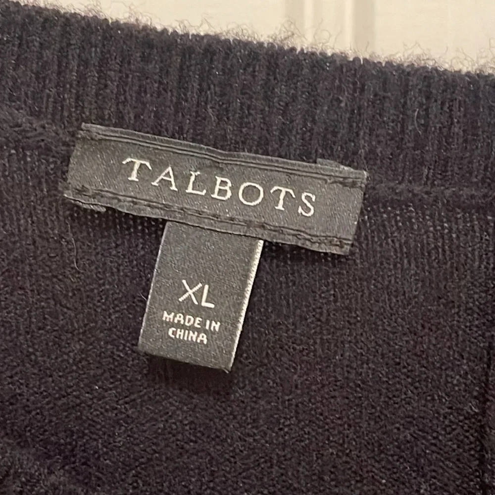Talbots Pullover 3 button Lambswool blend Sweater Women’s Sz XL Black bell cuffs